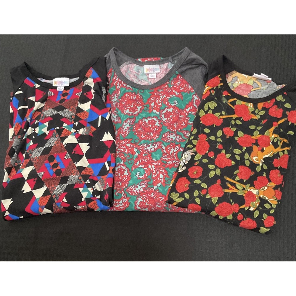 LuLaRoe Shirts Womens Large Lot Of 3 Multicolor Raglan Tunic Tops Disney Bambi